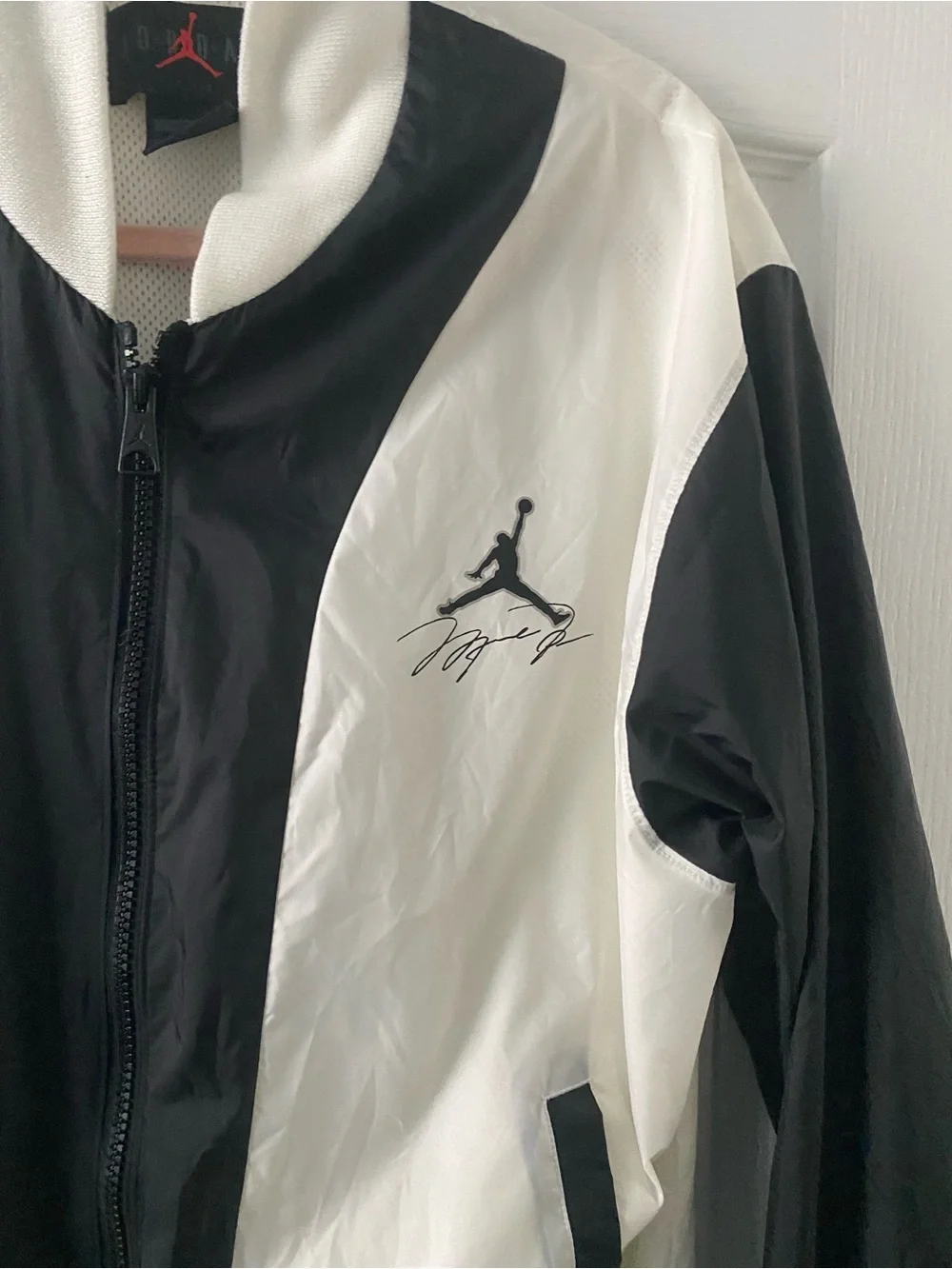Jordan Flight MVP Black Off White Nylon Varsity Streetwear Y2K Bomber Jacket S